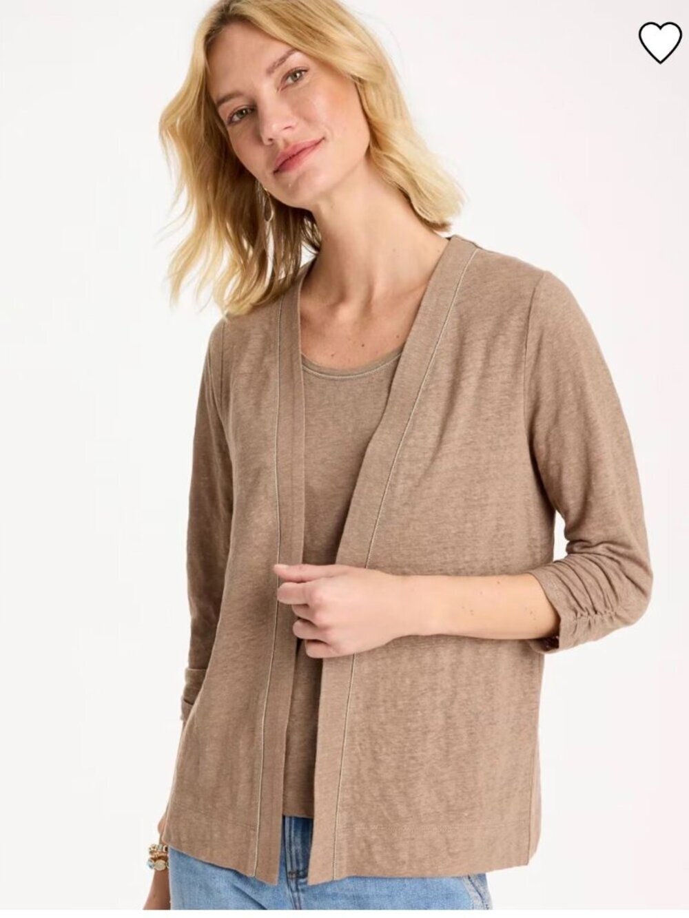 Chicos Size 3 Pure Linen Open Front Cardigan Neutral Tope Lagen Look Layering Xl